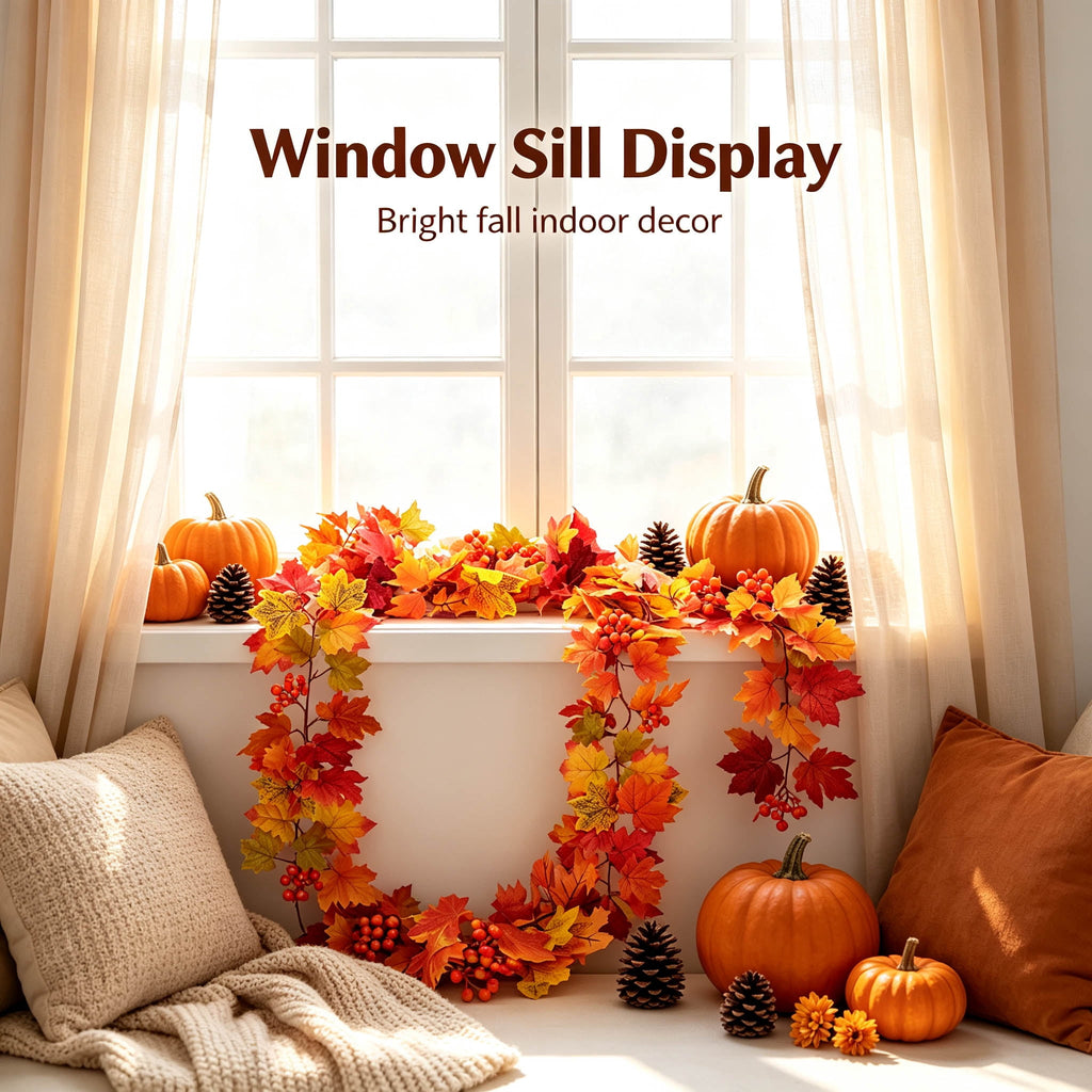 WKSCLPAI Halloween Maple Leaf Garland, Fall Vine Wreaths for Autumn Festivities Decor,Seasonal Garlands for Home,Halloween & Fall Decorations