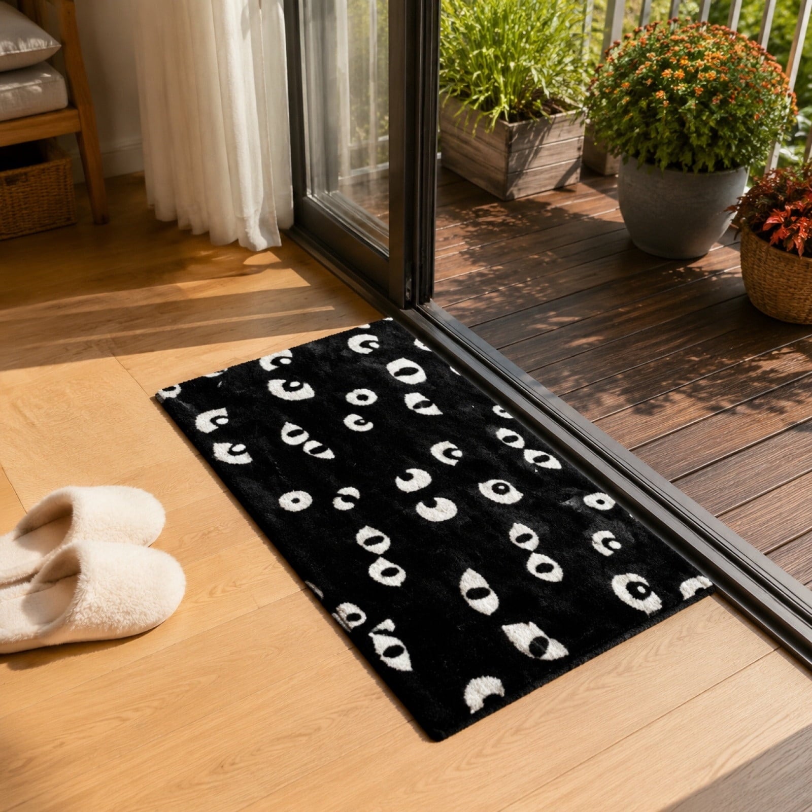 AHGQT Funny Green Eyes Cat Bathroom Rug, 31’’x19’’ Non Slip Machine Washable Mat, Spooky Halloween Rug Decor for Home Bedroom Shower Floor
