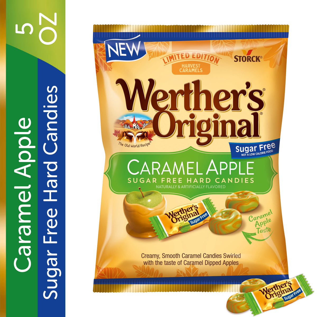Werther's Original Sugar Free Caramel Apple Hard Candies, Limited Edition Fall Harvest, 5 oz Bag