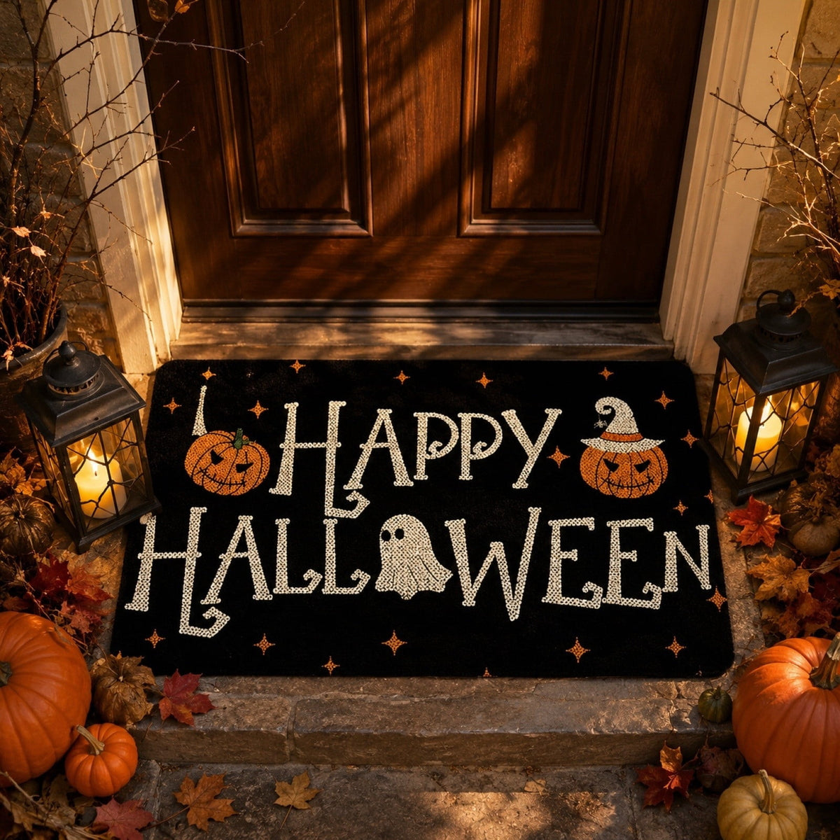 Halloween Celebration Doormat 16x24 Inch, Spooky Ghost Entrance Mat for Front Porch Indoor Outdoor, B
