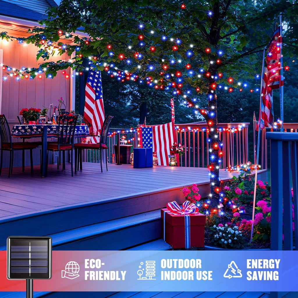 JMEXSUSS 2 Pack Solar String Lights Outdoor, 100 LED 42.7ft White Solar Lights Outdoor Waterproof, 8 Modes Green Wire Solar Christmas Lights for Garden, Wedding, Party, Christmas Tree Decoration