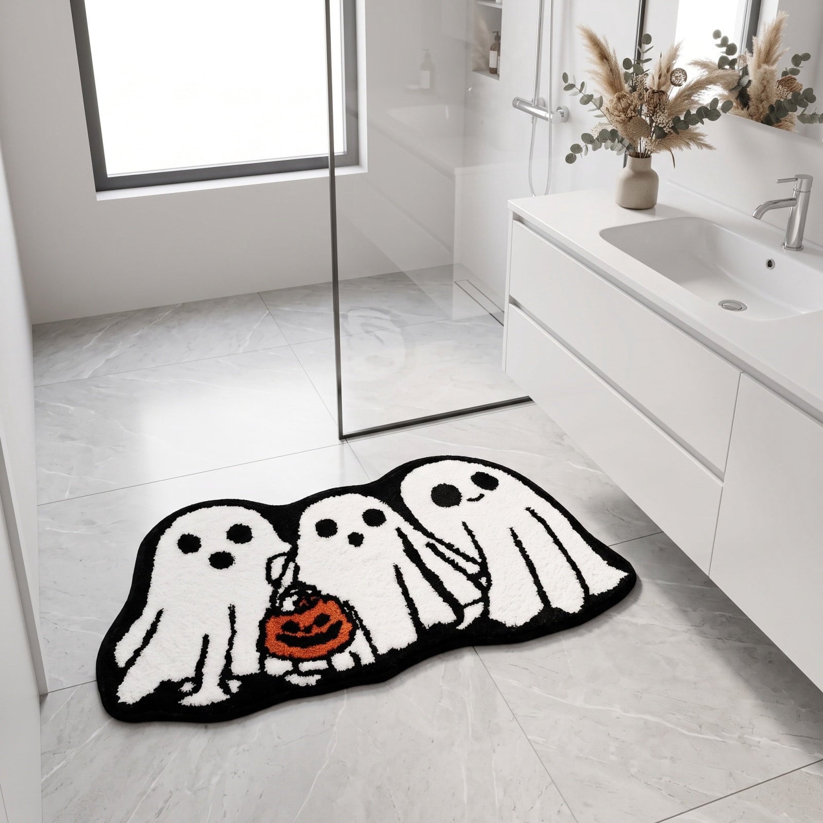 Halloween Wreath Shaped Rugs, Soft Indoor Mat for Entryway, Kitchen, Halloween Party, Pumpkin Witch Spooky Home Decor, 23.62x15.75 Inches