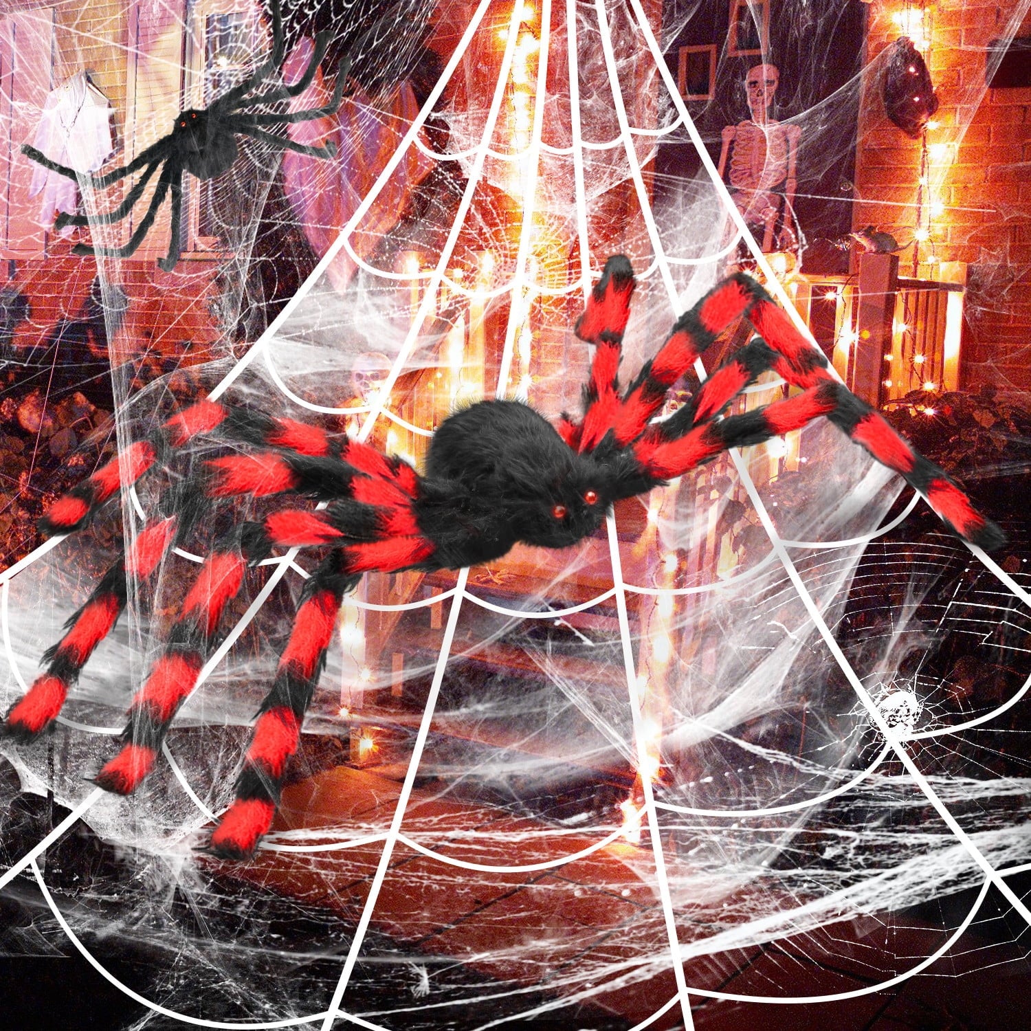 Innens 11.8ft Halloween 144 LED Purple Spider Web Lights with 35" Giant Spider Light up Cobweb Halloween Decorations for Indoor Ourdoor Garden Yard Home Patio (Black, 1Pc)