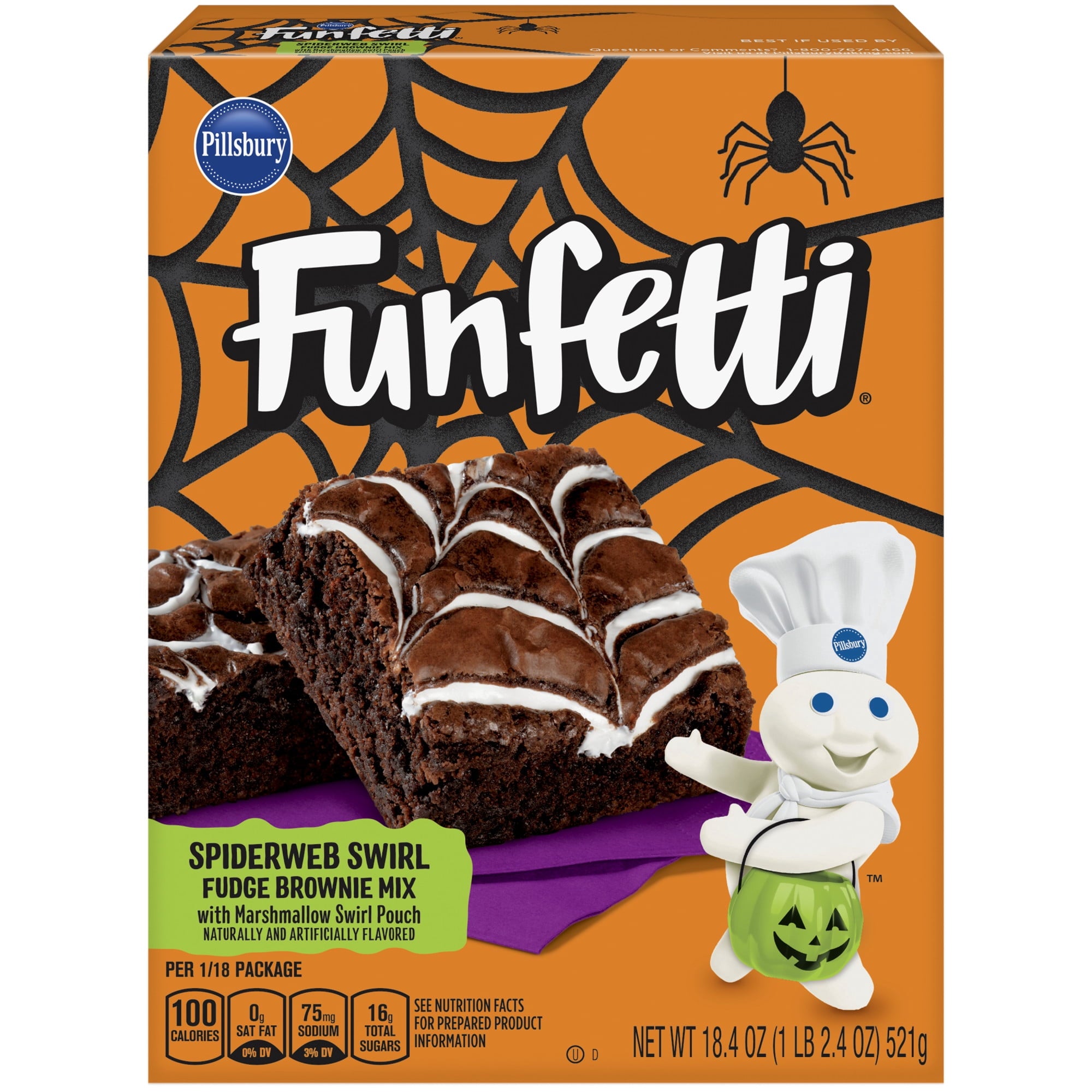 Pillsbury Funfetti Spiderweb Swirl Fudge Brownie Mix, 18.4 oz Box