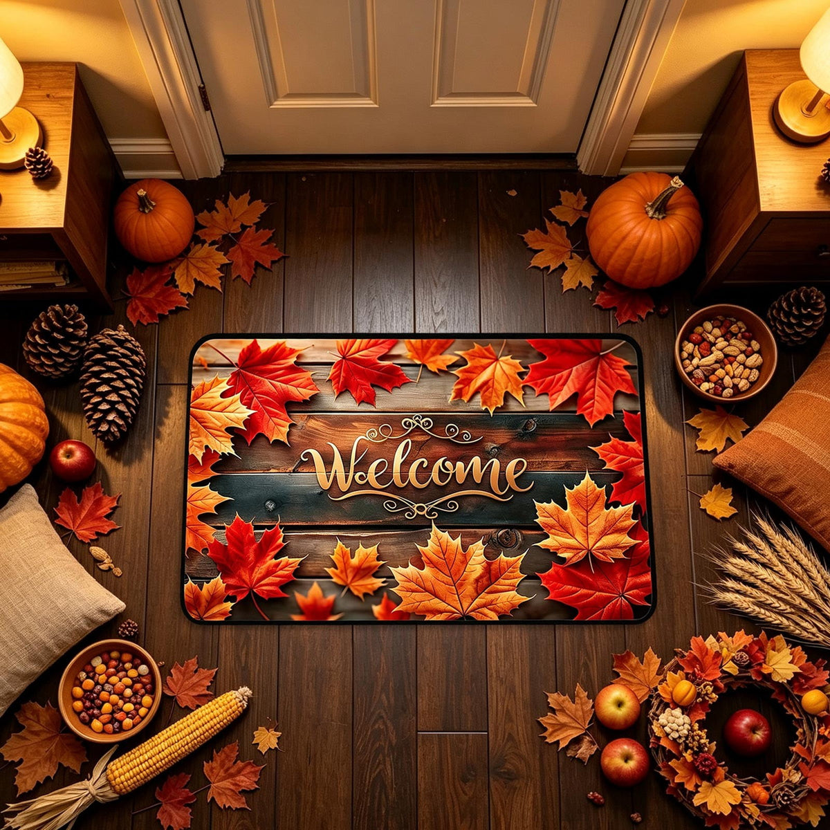 Autumn Door Mat for Entryway, 16x24 Inch, Fall-Themed Floor Doormat for Home Decor, Non-Slip Rug Mat for Living Room, Kitchen, Bedroom, Gifts for Fall Lovers (E)