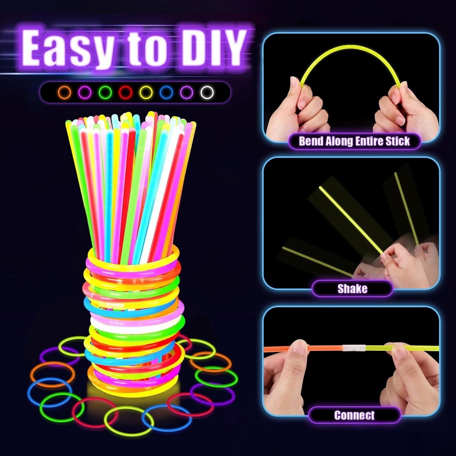 Ayieyill 100pcs Glow Sticks Bulk Party Pack 8" Halloween Glow Sticks for Kids Glow in The Dark Party Supplies