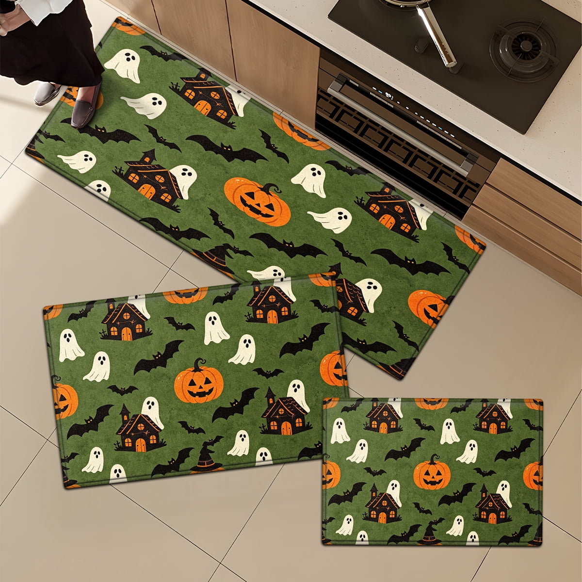 CCTFS Halloween Pumpkin Bat Candy 1Pc Flannel Mat and Kitchen Rugs,Soft Non-slip,Perfect for Home Bathroom