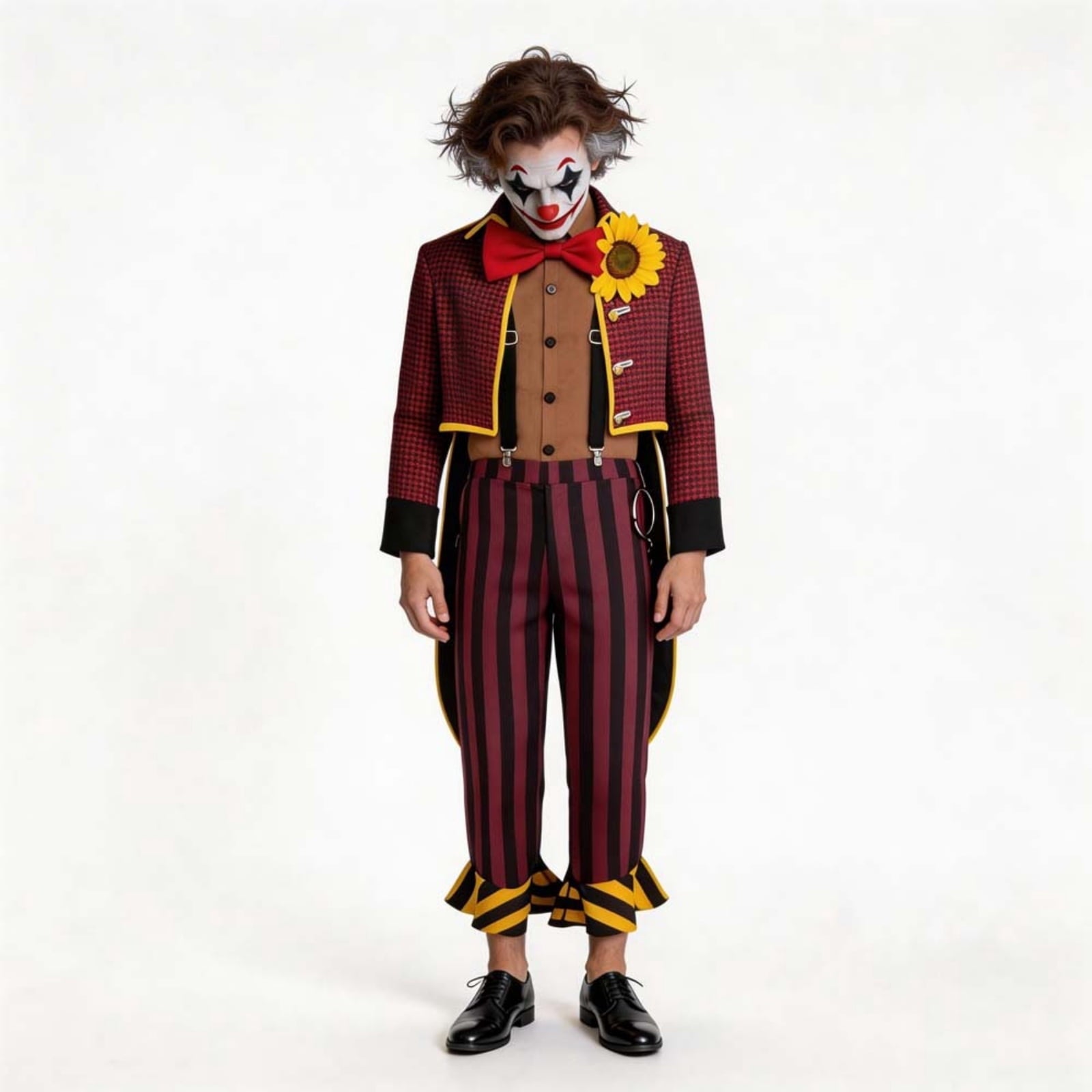 Men Halloween Circus Clown Costume Set Checked Jacket Striped Pants Vintage Jester Carnival Performer Cosplay Outfit