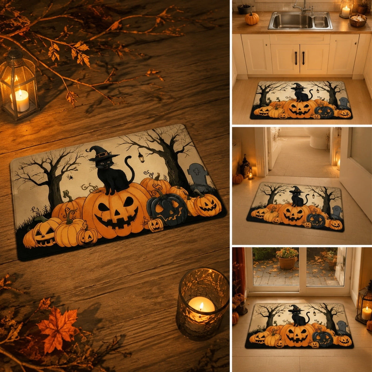 OutmaxHome Halloween Theme Cute Ghost Print Doormat, 15.8x23.6 Inch Non-Slip Absorbent Mat, Easy to Clean, for Front Door, Porch, Farmhouse