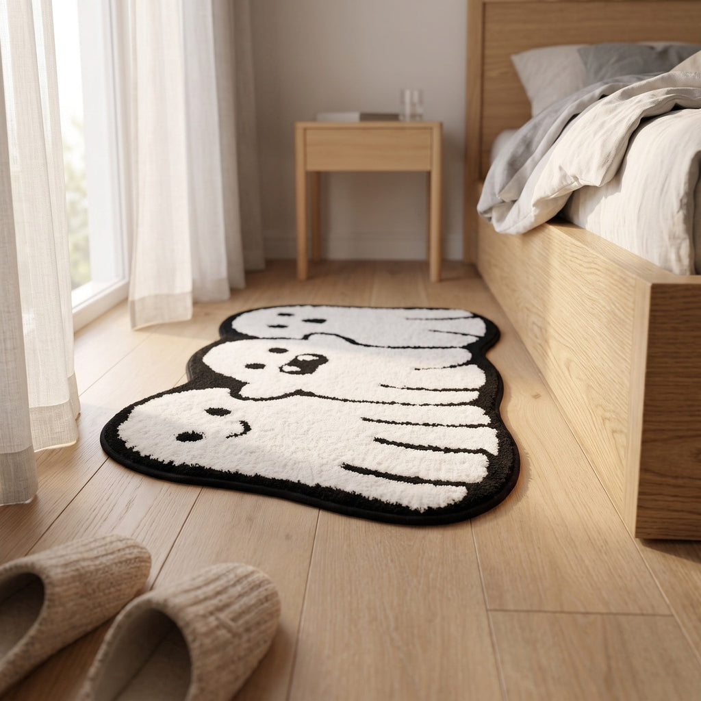 Halloween Doormat Ghost Bath Mat 23.6x15.7in Secure-Grip Absorbent Soft Faux Fur Rug for Bathroom Bedroom Living Room Decor by OVFUIZ
