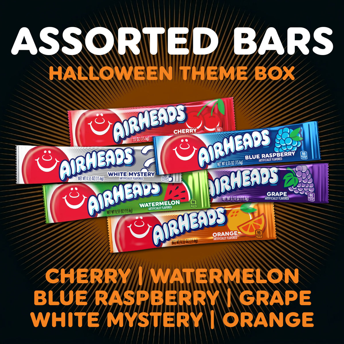 Airheads Halloween Chewy Candy Bars, Assorted, Nut Free, Regular Size, 33oz, 60 Count
