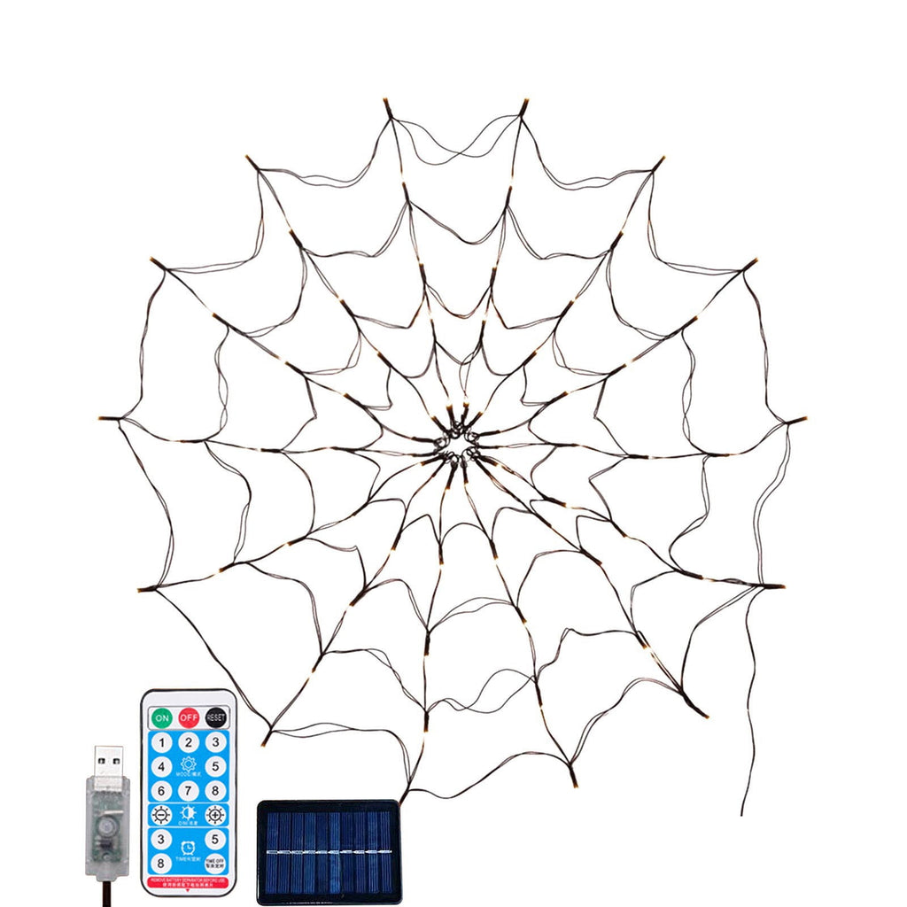 Halloween Arachnid Web Lights, 39 In Diameter 60 LED With Black Spider, Water Proof Colorful Web Lights With Remote Control for Halloween Indoor Outdoor Garden Patio Home Decoration