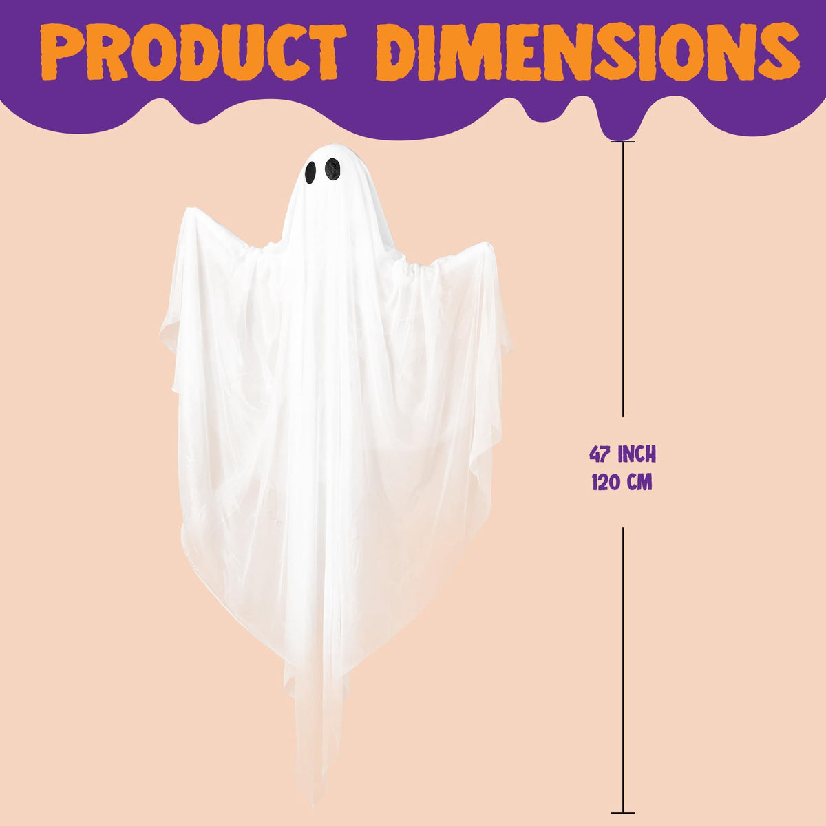 Ayieyill Halloween Ghost Decor with Warm White LED Light, 47” Light up Hanging Ghost Halloween Yard Porch Decorations Outdoor