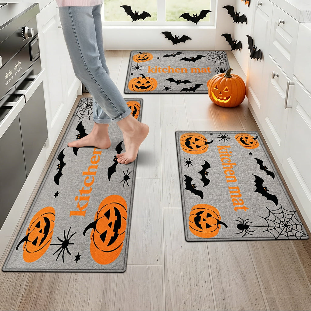 YIMEIS Halloween Pumpkin Lanterns 3Pcs Flannel Mat and Kitchen Rugs Set,Soft Non-slip,Perfect for Home Bathroom