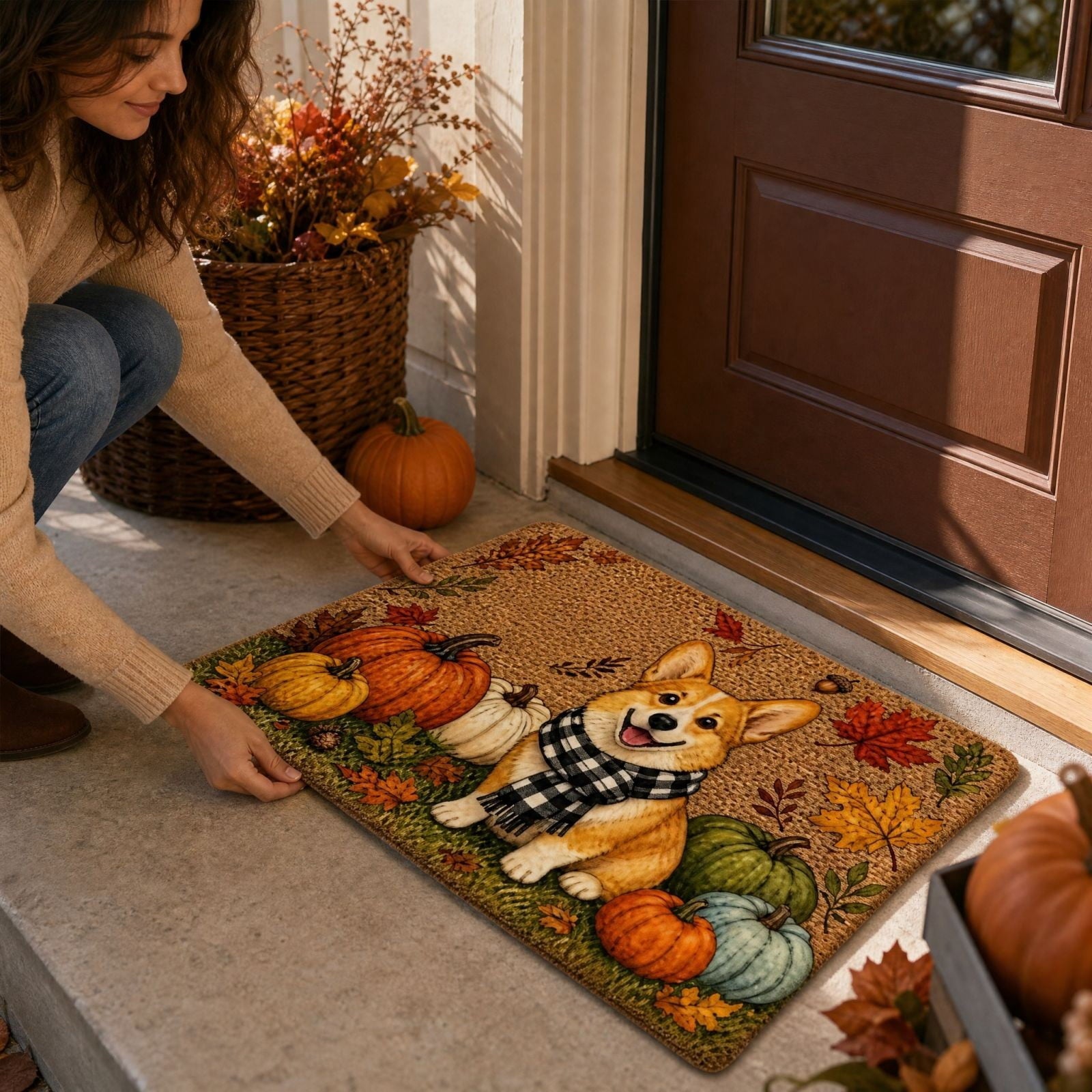 Autumn Door Mat for Entryway, 16x24 Inch, Fall-Themed Floor Doormat for Home Decor, Non-Slip Rug Mat for Living Room, Kitchen, Bedroom, Gifts for Fall Lovers (E)