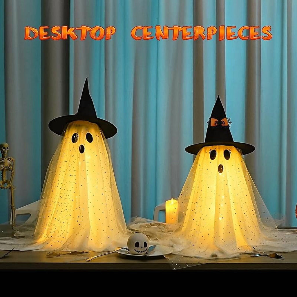 2-Pack Halloween Decorations Outdoor, Halloween Party Decorations Indoor, Ghost Decorations with Remote Control String Lights, Halloween Ghost Lights Suitable for Porch, Courtyard, Garden, Lawn