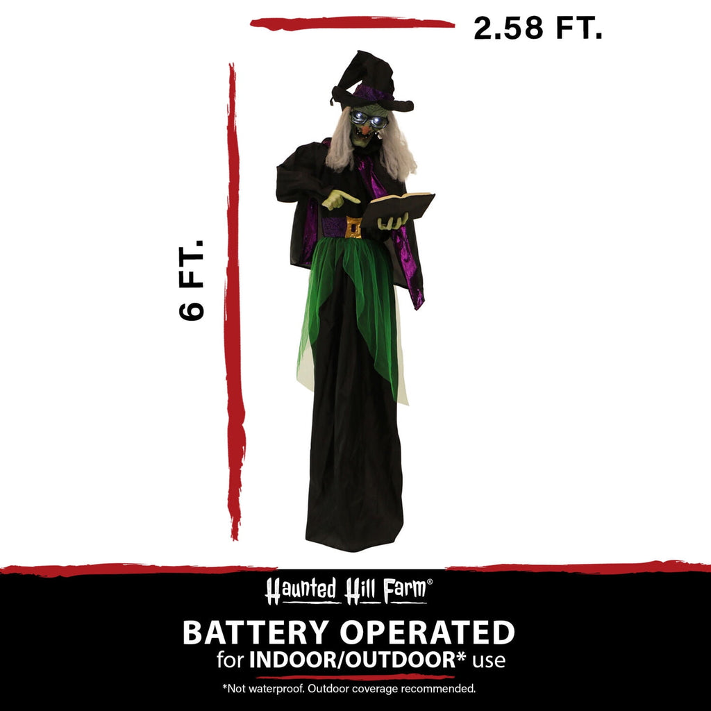 Haunted Hill Farm Life Size 5.6 ft Animatronic Witch, Indoor/Outdoor Halloween Decoration
