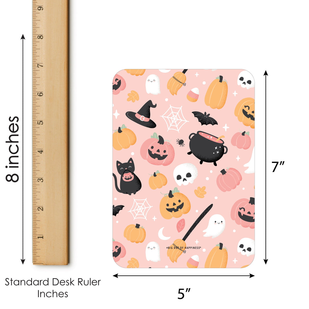 Big Dot of Happiness Pastel Halloween - Bingo Cards and Markers - Pink Pumpkin Party Bingo Game - Set of 18