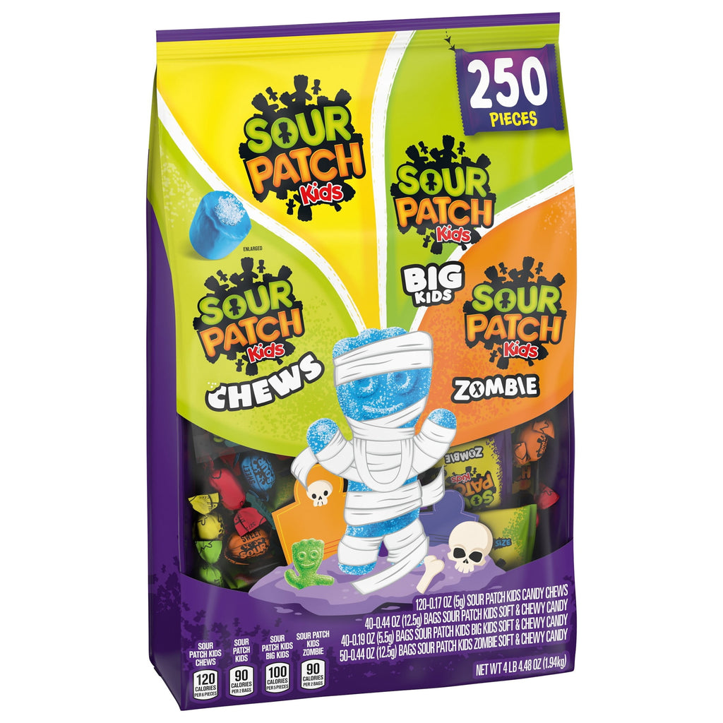 SOUR PATCH KIDS Soft & Chewy Halloween Candy Variety Pack, Bulk Candy, 250 Trick or Treat Bags