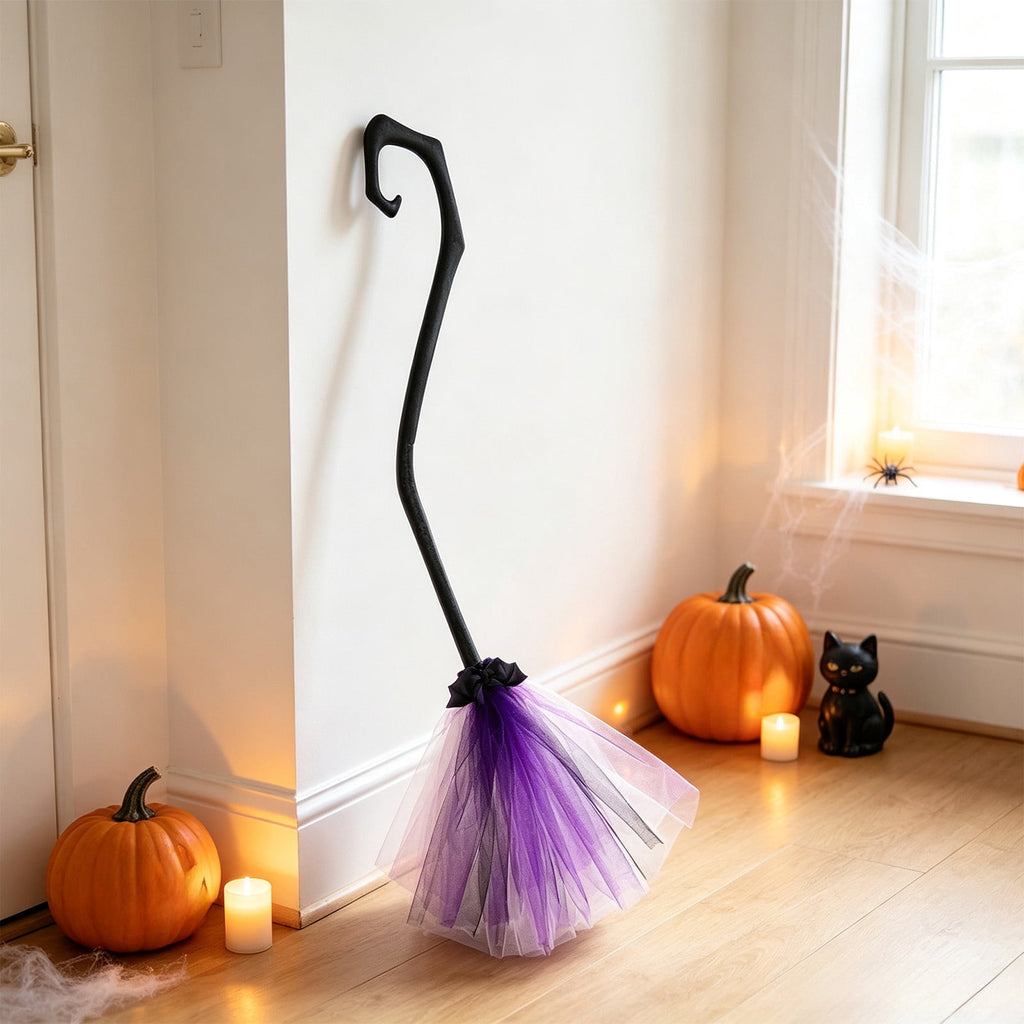 Halloween Decoration Indoor, 5.5 Ft Giant Light-Up Witches Broom, Rustic Halloween Decor for Porch, Yard, Front Door