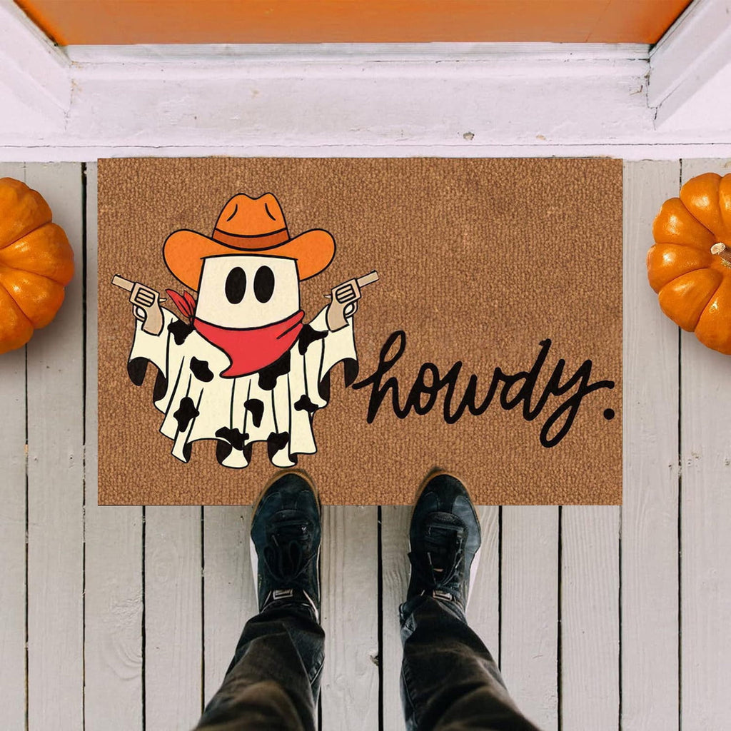Halloween Doormat Coir Door Mat Howdy Ghosts Happy Halloween Door Mat Indoor Outdoor Front Door Mat Non-Slip Rubber Back Funny Door Mats Low Profile Machine Washable