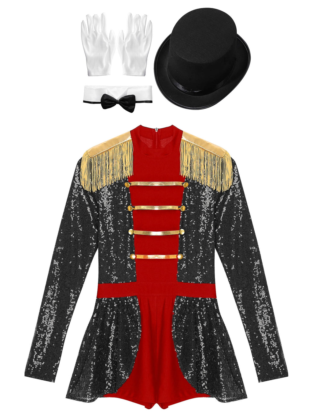 iiniim Womens Ringmaster Costume Circus Ring Leader Outfit Master Lion Tamer Fancy Bodysuit Black 4XL