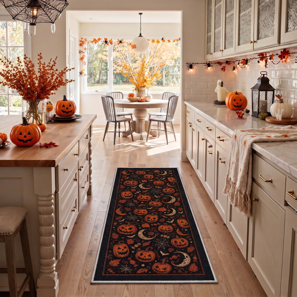 GENIMO 2'x7' Halloween Runner Rug, Washable Non Slip Soft Vintage Witch Indoor Outdoor Hallway Runner for Porch Patio Kitchen Entryway, Retro Sepia