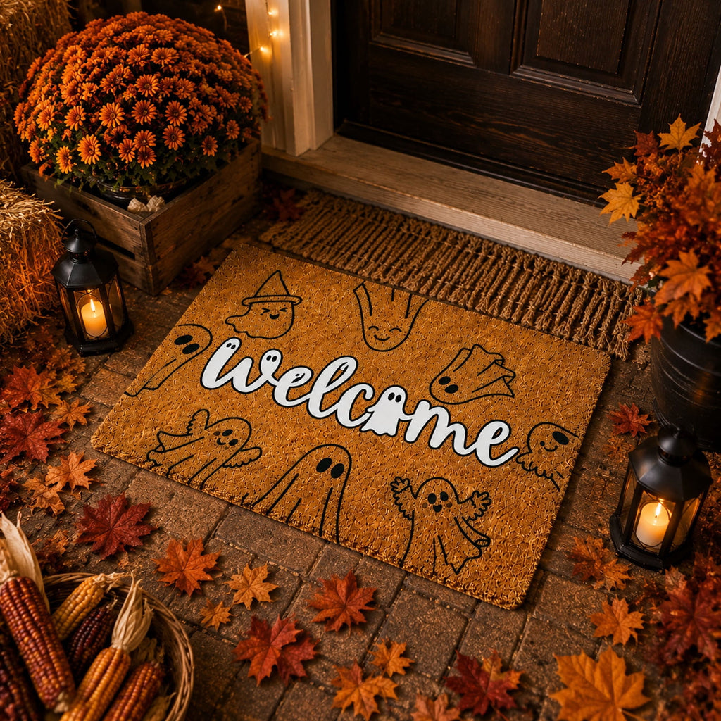 Halloween Doormat Vintage Retro Style Mat 23.6x15.7in Secure-Grip Absorbent Coir Look Entryway Rug for Front Porch Indoor Outdoor Decor by OVFUIZ