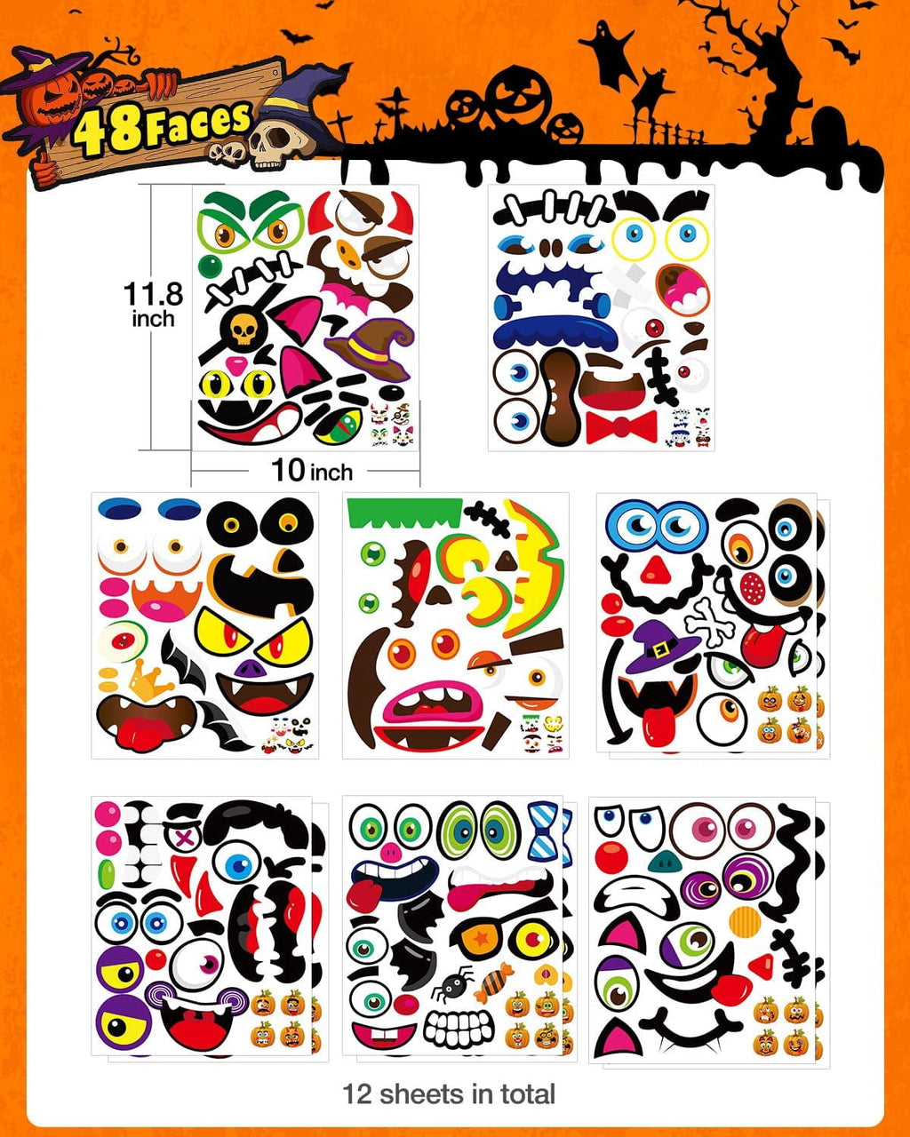 Ayieyill 64 Packs Halloween Stickers Pumpkin Decorating Stickers for Children , 32 Sheet Small Pumpkin Face Stickers for Halloween Party Supplies Trick or Treat Party Favors