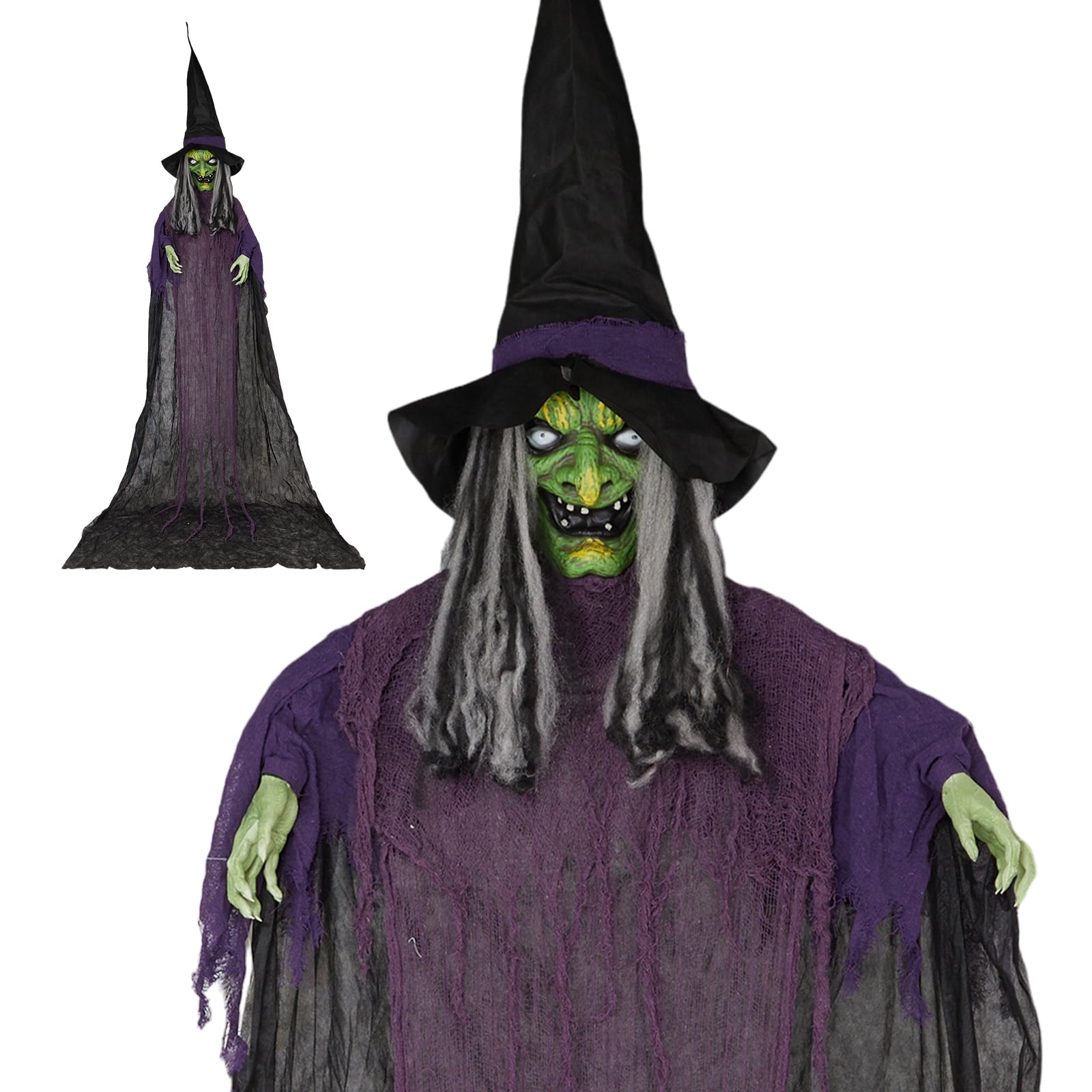 12ft Witch Animated Animatronic Decoration Creepy Halloween Hanging Witch w/ Pre-Recorded Screaming Ktaxon