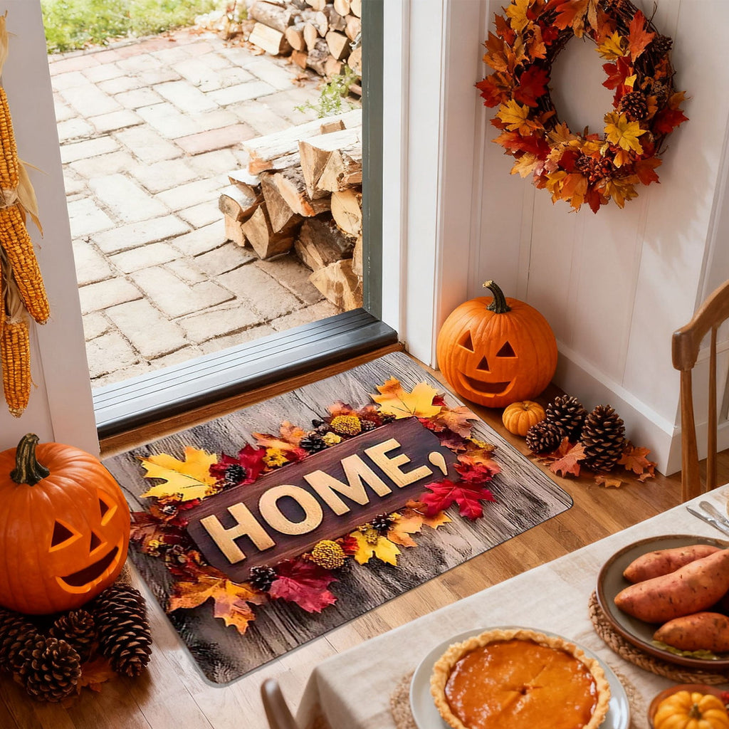Fall Welcome Maple Leaves Decorative Doormat,Fall Pumpkins Maple Leafs Door mat Indoor Outdoor Entrance Floor Mat Non Slip Autumn Entry Mat for Thanksgiving Porch Front Door Decor 23.62*15.75in（A）