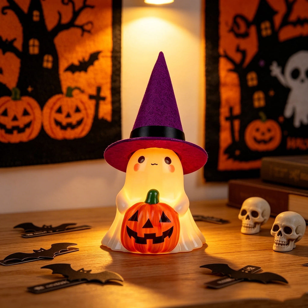 Fwttom Ghost Night Light, Halloween Lights Cute Ghost Reading Book Lamp, Halloween Decorations Indoor Light Up Ghost Statue Ghost Light for House Mantel Bedside