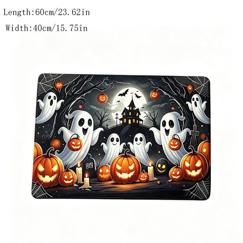 Halloween Doormat Ghost Bath Mat 23.6x15.7in Secure-Grip Absorbent Soft Faux Fur Rug for Bathroom Bedroom Living Room Decor by OVFUIZ