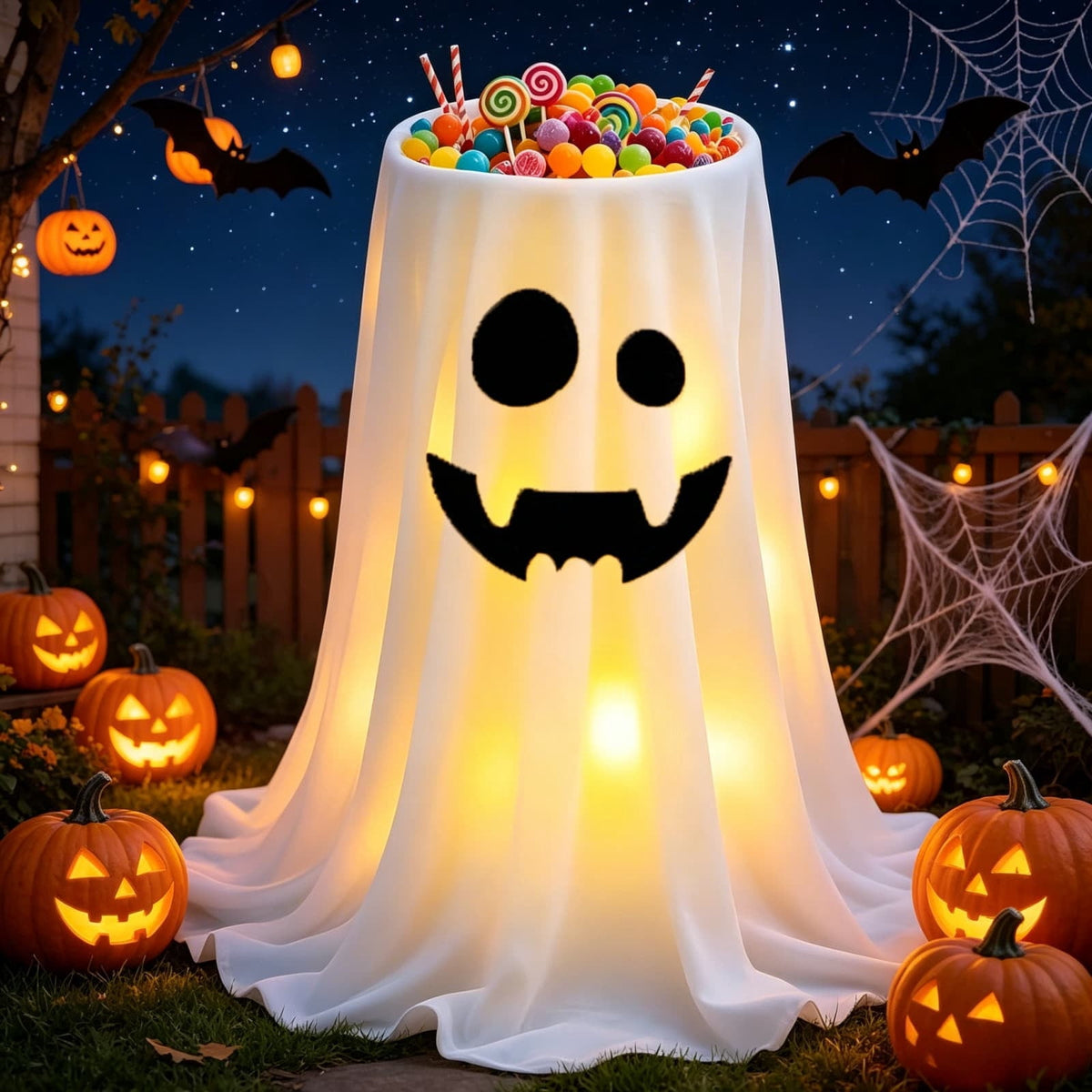 Gallickan Remote Control LED Ghost Candy Bowl with Stand, Light Up Animated Trick or Treat Container, Spooky Halloween Party Decor for Front Porch