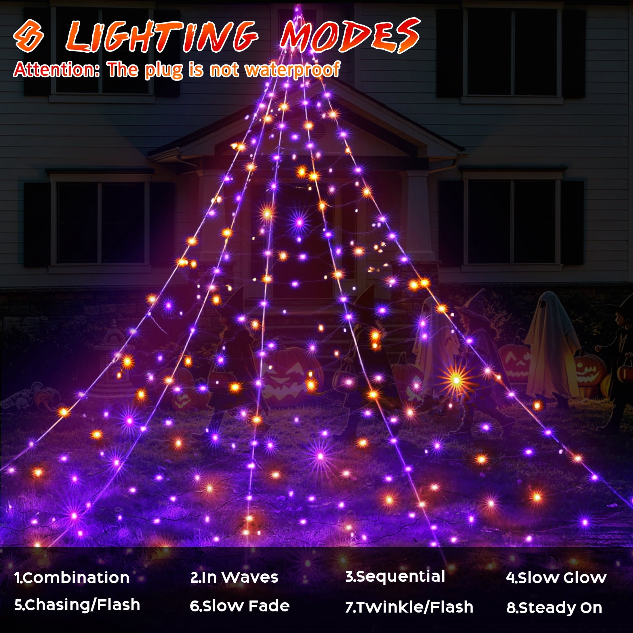 Scidweet Halloween Decorations Outdoor, 500 LED Halloween Giant Spider Web Lights for Garden Yard Porch Home Decor, Purple White
