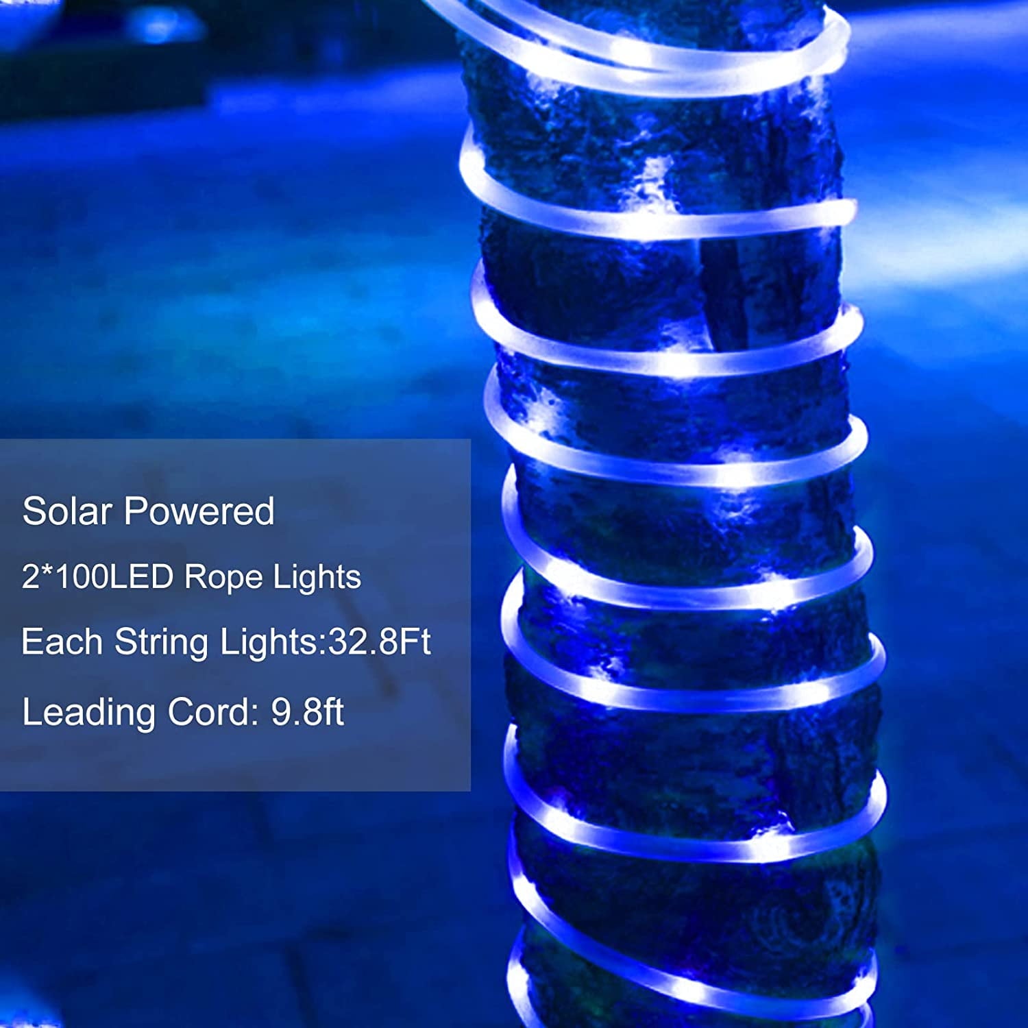 Christmas Tree Lights 23ft 50 LED Battery Operated Rope String Lights with 8 Modes Remote for Xmas Patio Home Garden Decorations, Blue
