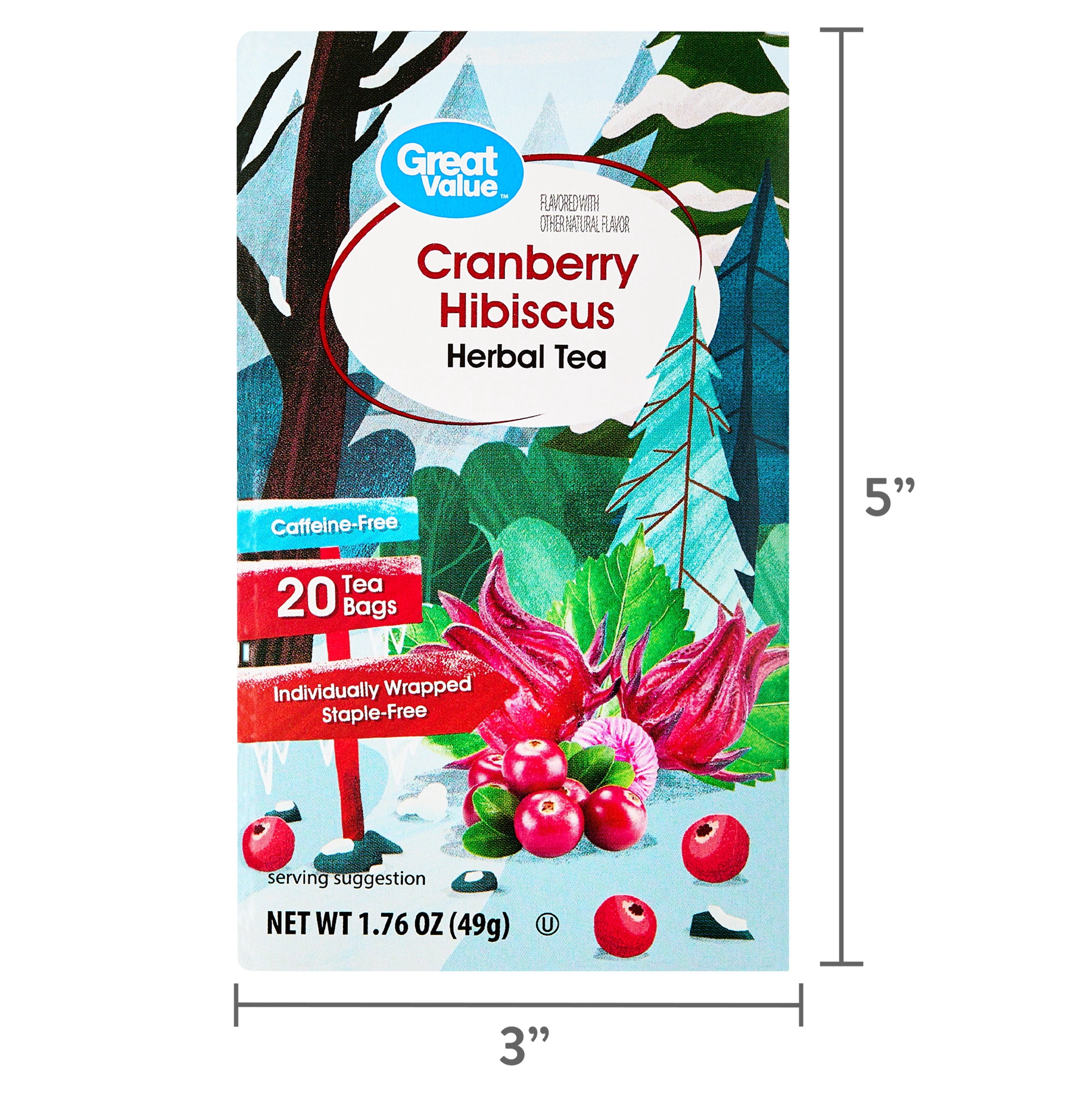 Great Value Cranberry Hibiscus Herbal Tea, 20 Count