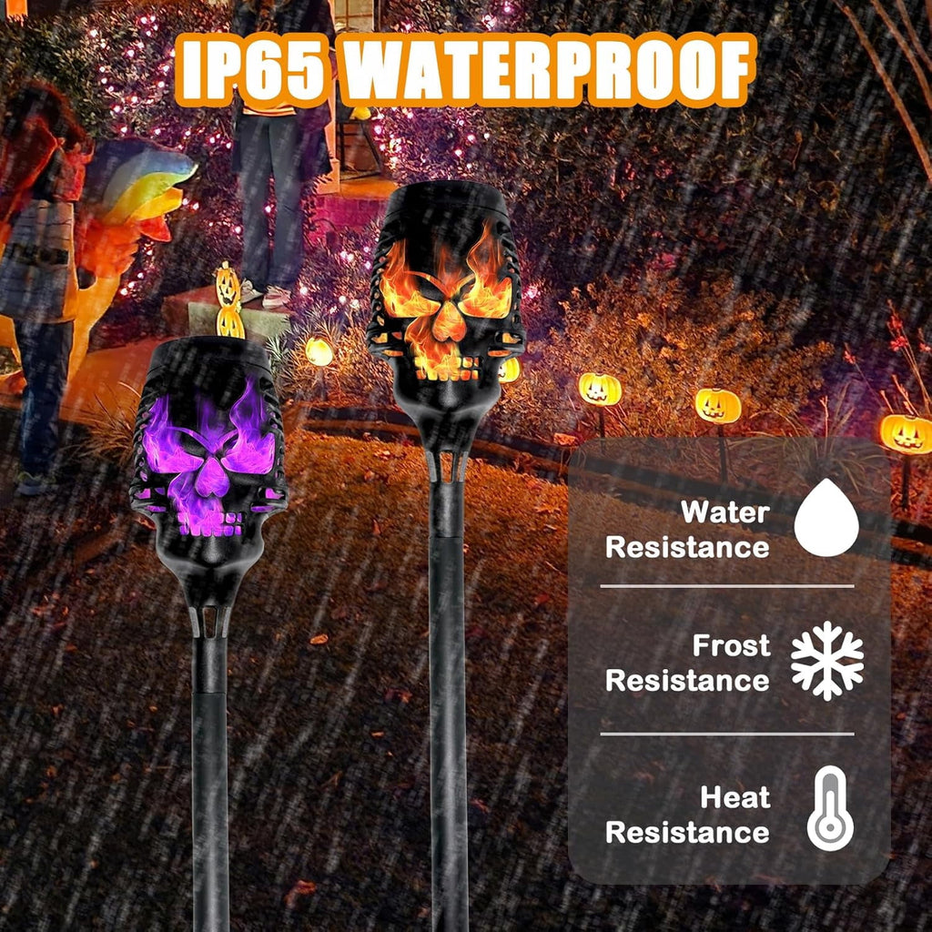 12PCS-Halloween Solar Lights Outdoor Pathway Lights, LED Waterproof Skull Stake Lights for Yard Garden Path Walkway Driveway Patio Lawn Halloween Décor (Purple)