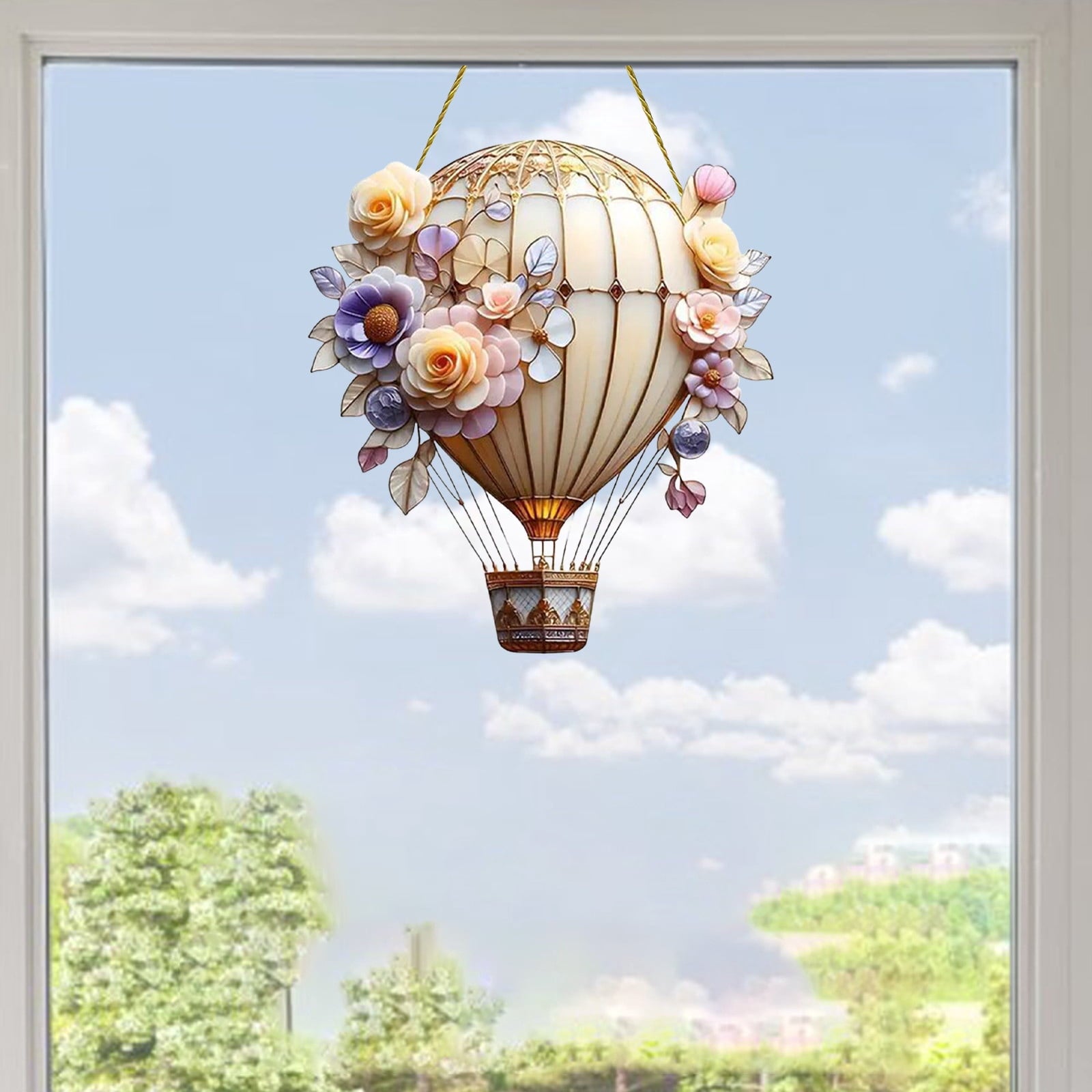 Hot Air Balloon Solar Lantern for Garden Decor, Flickering Flame Hanging Solar Light for Outdoor Decorations, Blue & Purple Lamp for Yard Tree Porch Party