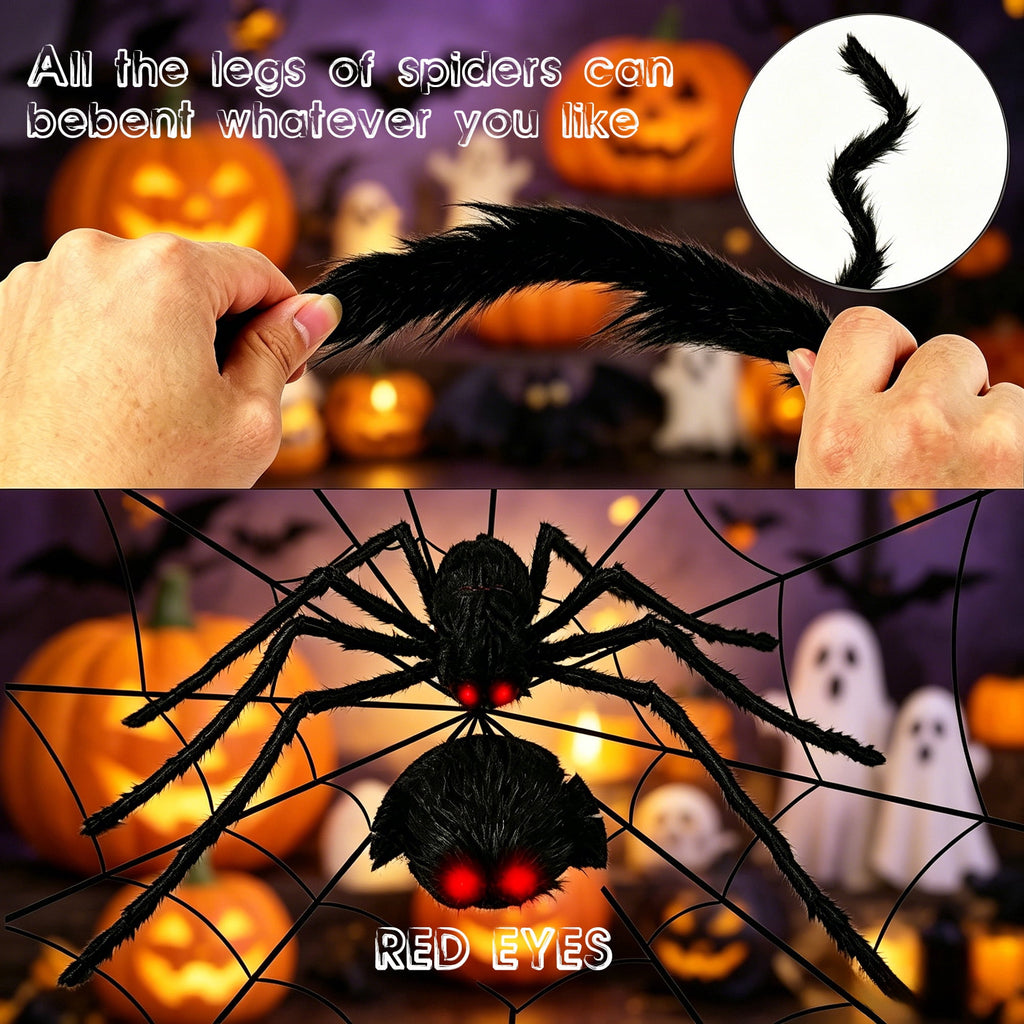DAYBETTER Halloween Spider Web Lights, 4FT Purple LEDs with Hairy Black Spider, Remote Control, Waterproof for Indoor, Outdoor, Halloween Decor