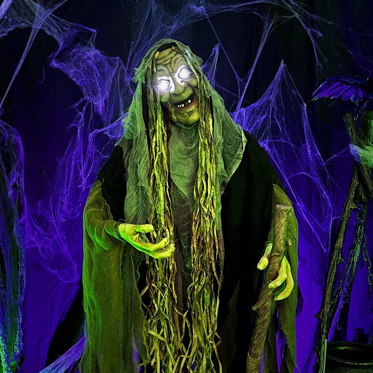 Haunted Hill Farm Life Size 5.6 ft Animatronic Witch, Indoor/Outdoor Halloween Decoration
