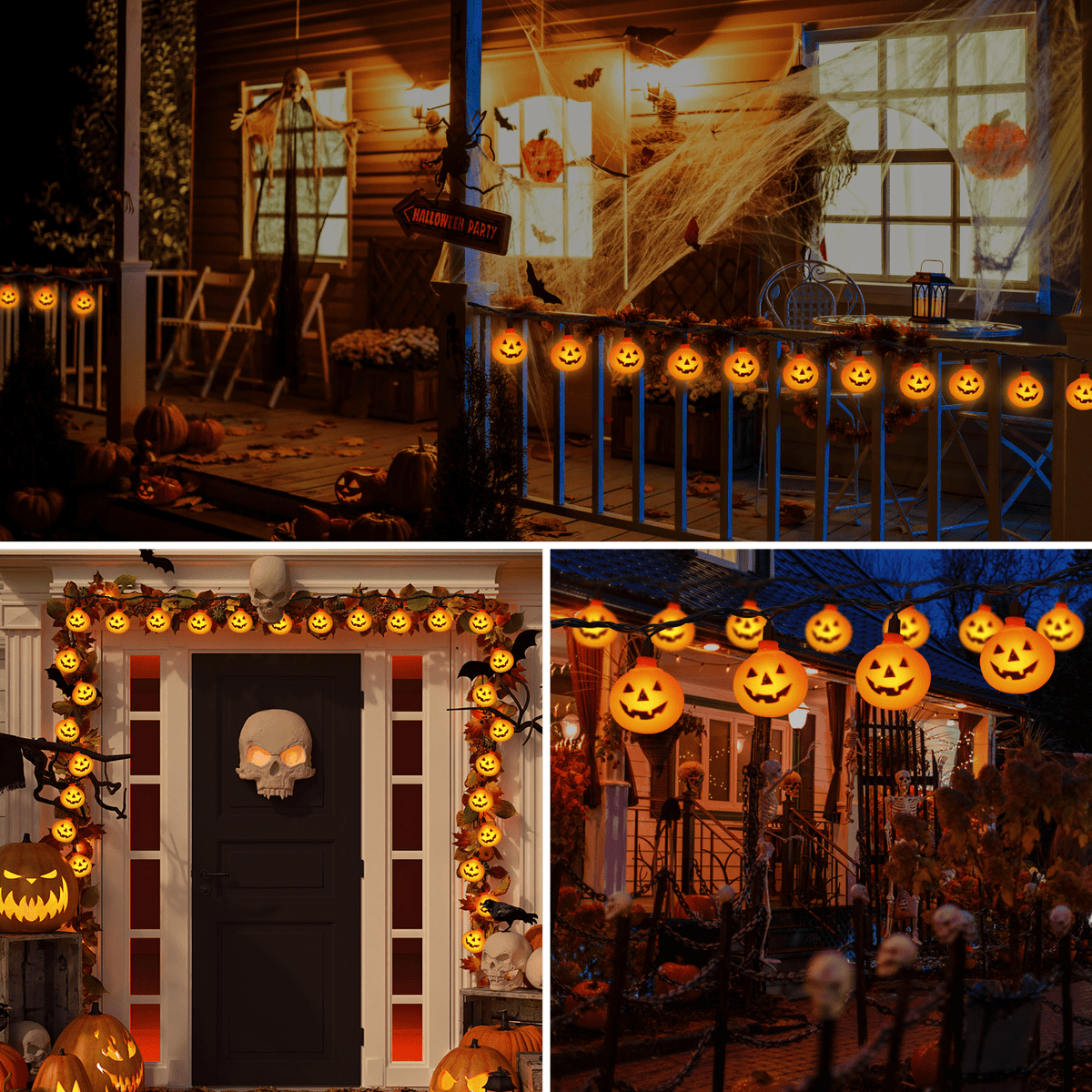 Halloween Pumpkin String Lights, 8.5Ft Outdoor Halloween Decorations Lights with 10 Jack-O-Lantern Lights, Hanging Pumpkin String Lights Party Patio Garden Window Decor