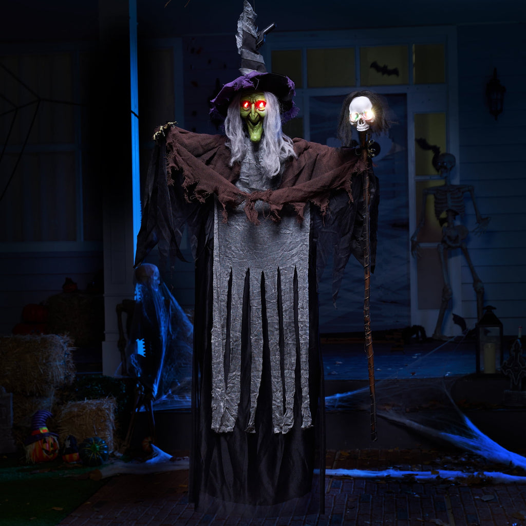 Joyfy 6ft Halloween Witch Decoration,Outdoor Scary Halloween Animatronic Hanging Witch with Light Up Eyes and Sound Decoration for Halloween Outdoor