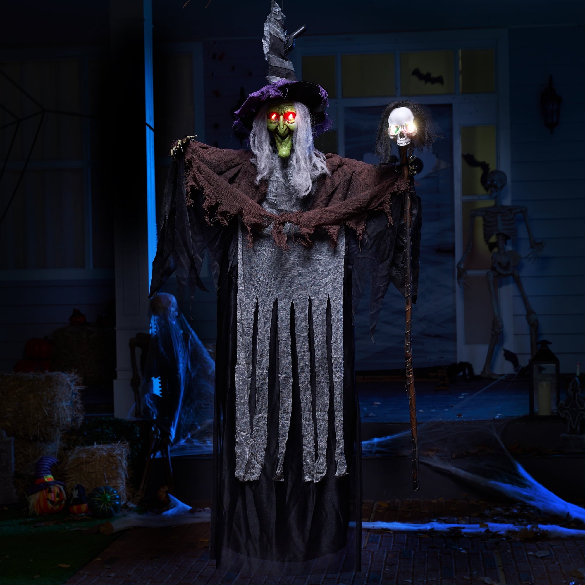 Joyfy 6ft Halloween Witch Decoration,Outdoor Scary Halloween Animatronic Hanging Witch with Light Up Eyes and Sound Decoration for Halloween Outdoor