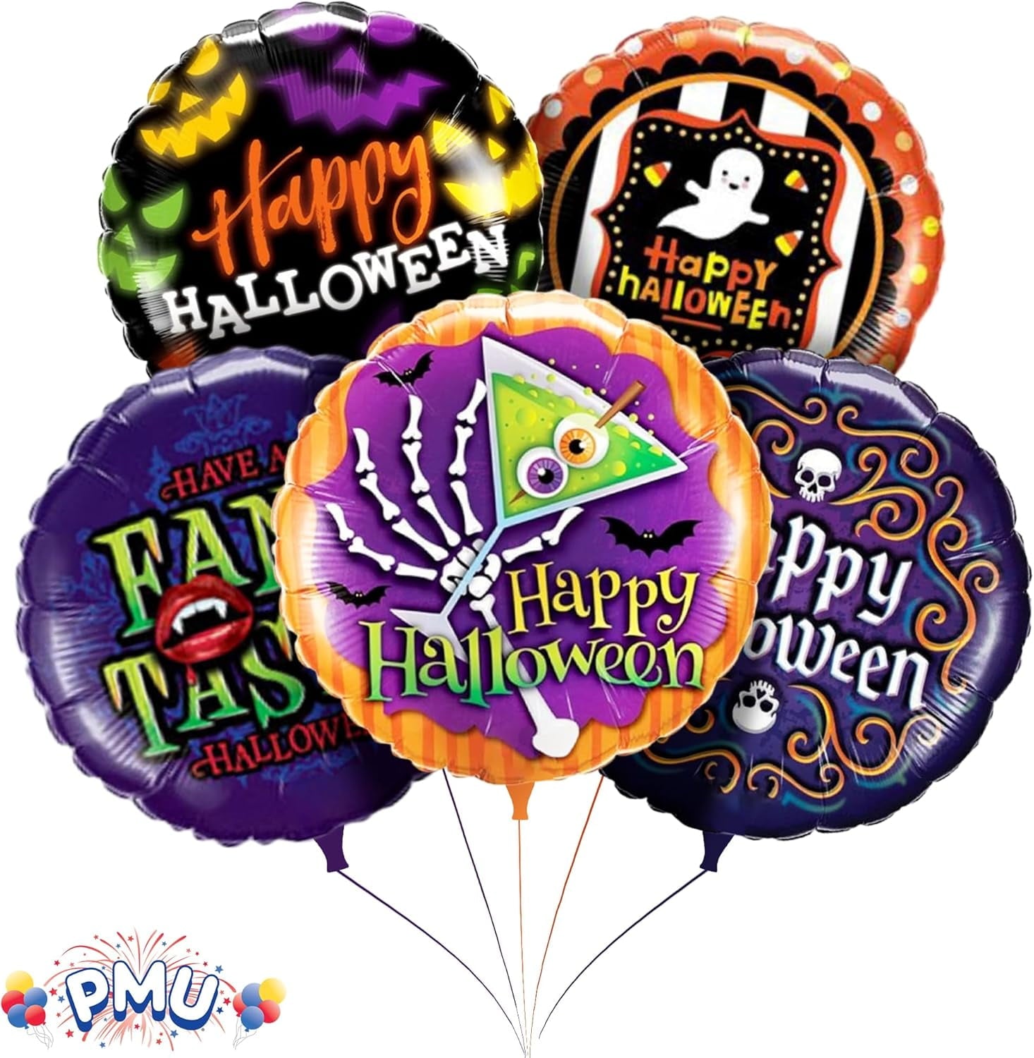 PMU Halloween Party Decoration "Happy Halloween" Jack Faces Aglow 18 Inch Mylar-Foil Balloon (1pkg) Pkg/1