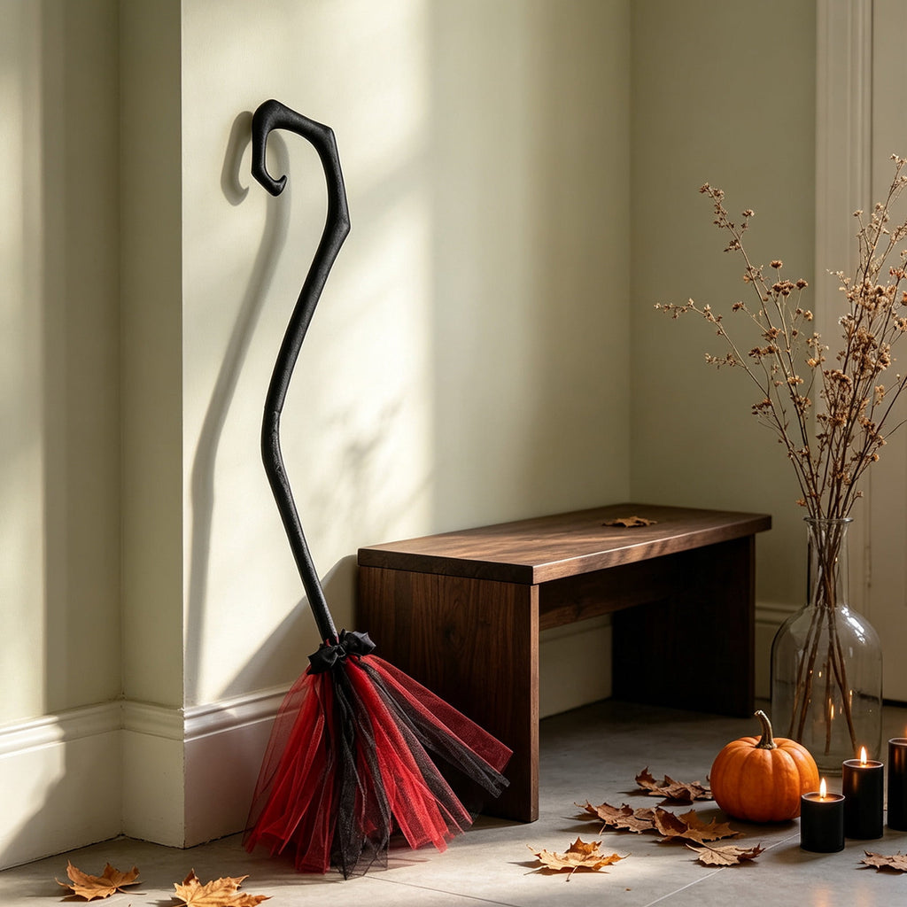 Halloween Decoration Indoor, 5.5 Ft Giant Light-Up Witches Broom, Rustic Halloween Decor for Porch, Yard, Front Door