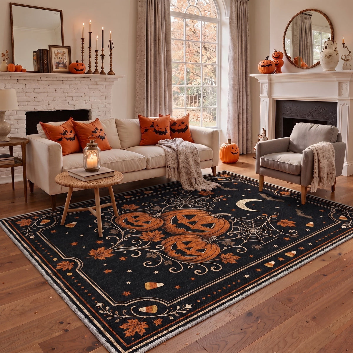 GENIMO 2'x7' Halloween Runner Rug, Washable Non Slip Soft Vintage Witch Indoor Outdoor Hallway Runner for Porch Patio Kitchen Entryway, Vintage Black
