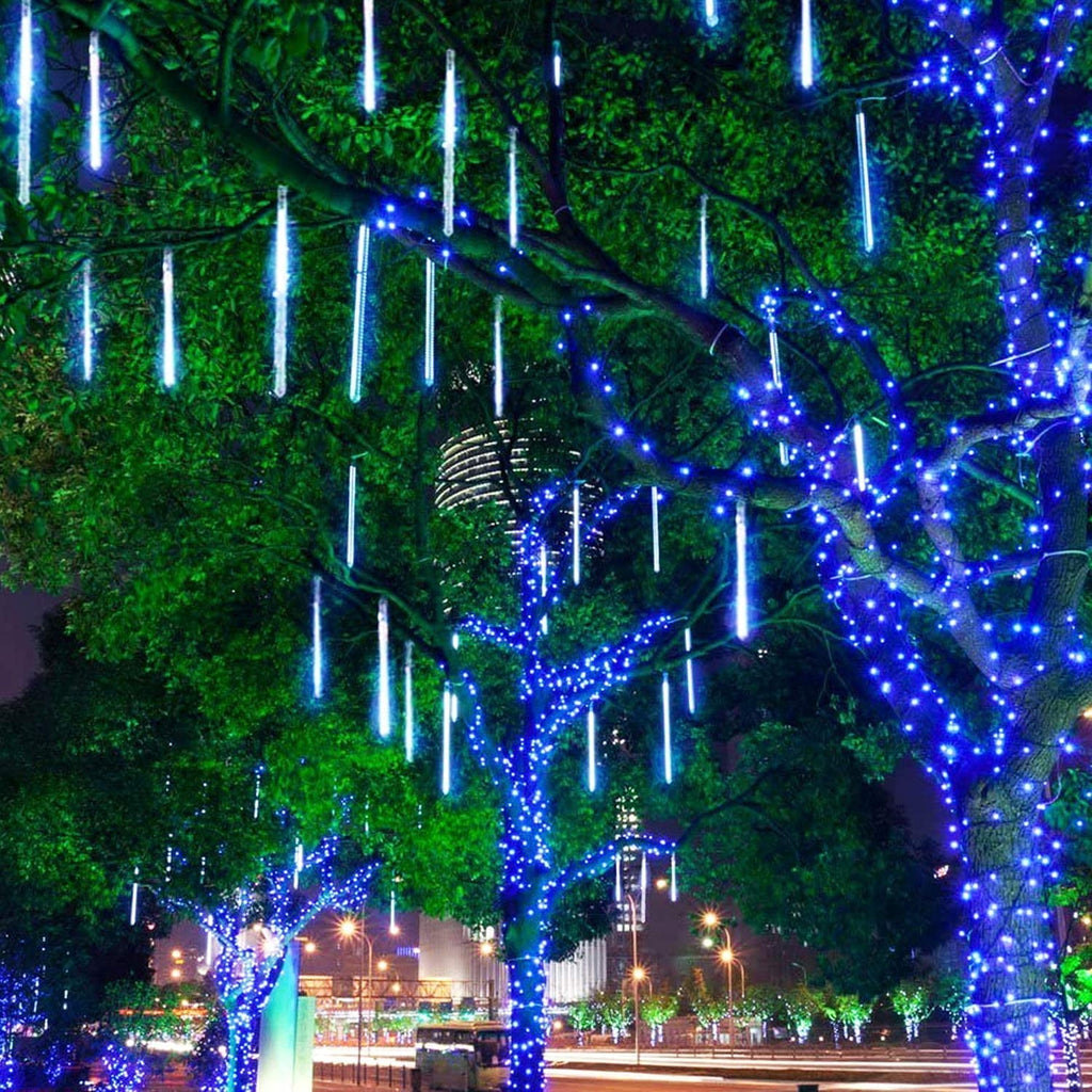 TiokMc Falling Rain Fairy String Lights, 10cm 10 Tube 200 LED Meteor Shower Light, Waterproof Snow Falling Icicle Cascading Lights for Xmas Wedding Party Tree Holiday Decor, White