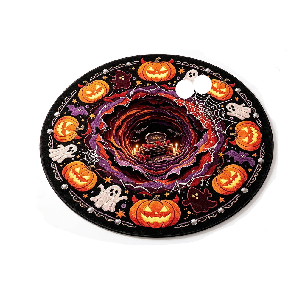 Halloween Round Rug Optical Ghost Pumpkin Mat 15.75in Diameter Polyester Skidproof & Soft for Entryway Bedroom Party by MPOISVA