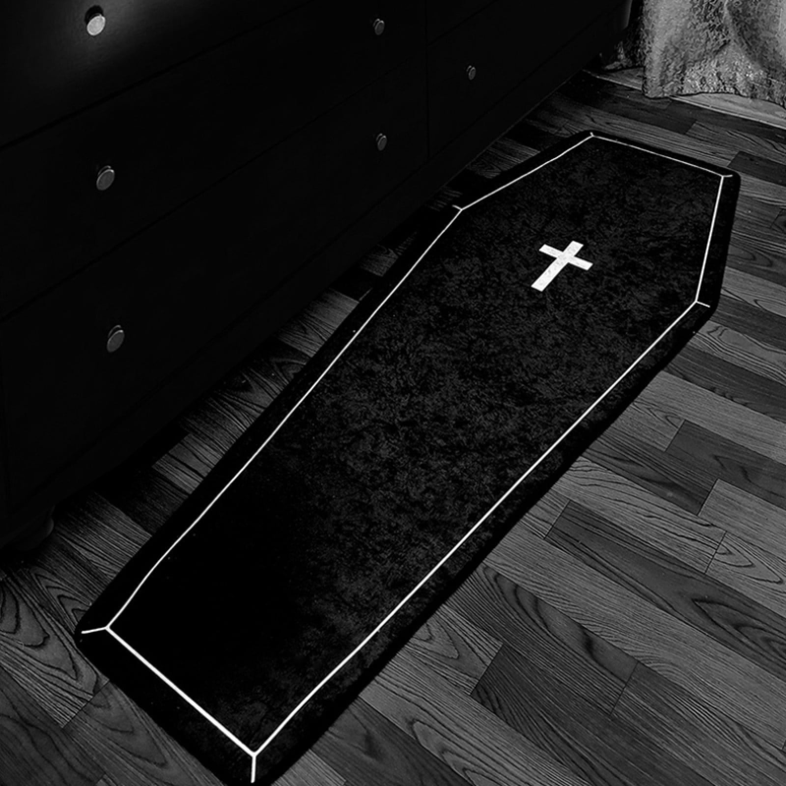 Halloween Coffin Rug - 4.3x1.6 Ft Goth Bath Mat, Non- Indoor Carpet for Living Room, Bedroom & Bathroom, Dark Gothic Decor for Spooky Home Parties